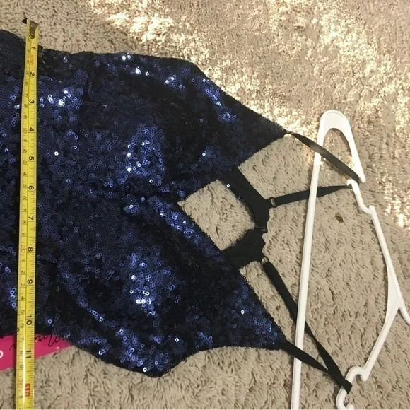 Morgan & Co size 5/6 keyhole back navy sequins dress - Picture 15 of 16